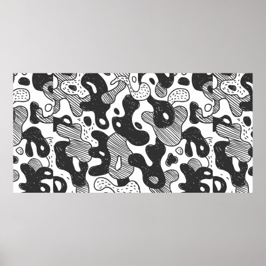 camouflage met abstracte doedelstijl, zwart poster (Voorkant)