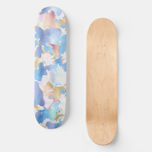 Camouflage Metallic Roze Blauw Goud Abstract Skateboard (Voorkant)