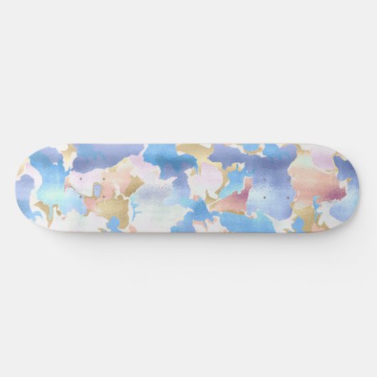 Camouflage Metallic Roze Blauw Goud Abstract Skateboard (Horizontaal)