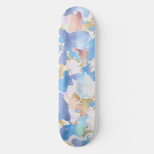 Camouflage Metallic Roze Blauw Goud Abstract Skateboard (Voorkant)