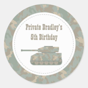 Camouflage Militaire Print Tank Leger Verjaardagsf Ronde Sticker