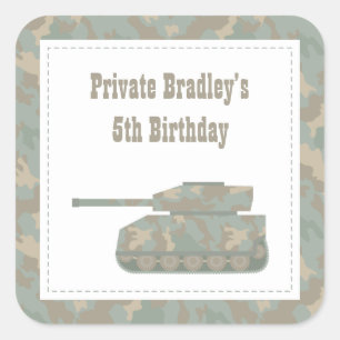 Camouflage Militaire Print Tank Leger Verjaardagsf Vierkante Sticker
