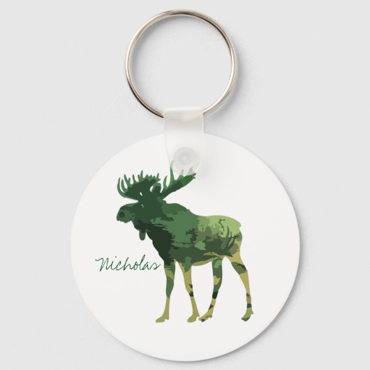 Camouflage Moose Animal Natuur - Aangepaste naam Sleutelhanger (Voorkant)