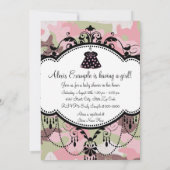 Camouflage noir rose Baby Girl Douche Invitations (Dos)
