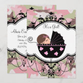 Camouflage noir rose Baby Girl Douche Invitations (Devant / Derrière)