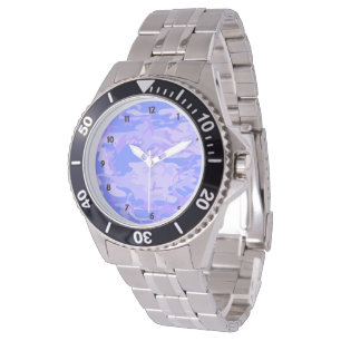 Camouflage pastel blauw Abstract patroon Mannen Horloge