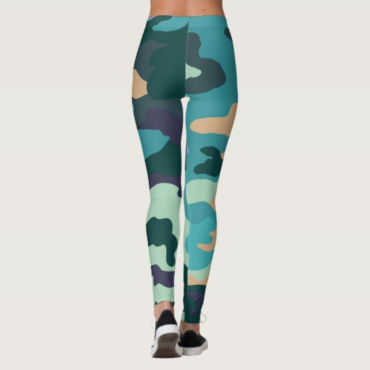Camouflage Personnalisé Leggings Bleu, Vert (Dos)