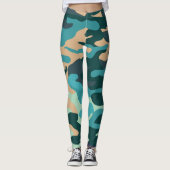 Camouflage Personnalisé Leggings Bleu, Vert (Devant)