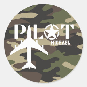 Camouflage piloot typografie, gepersonaliseerd ronde sticker