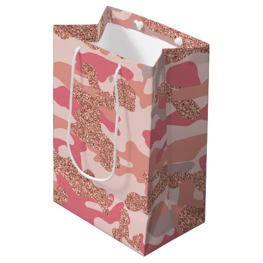 Camouflage Roos Gold Blush Roze Camo Legerpatroon Medium Cadeauzakje (Voorkant Gekanteld)