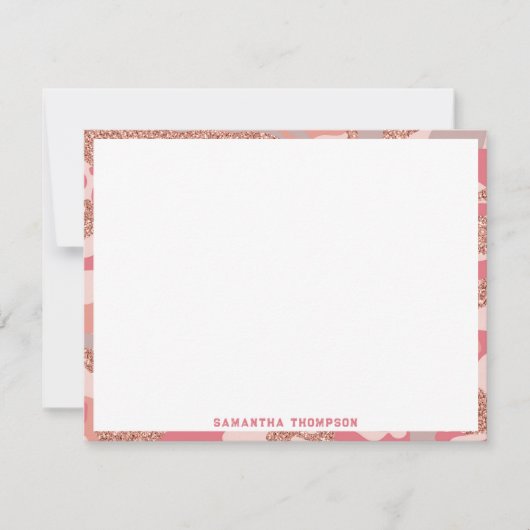 Camouflage Roos Gold Blush Roze Camo Legerpatroon Notitiekaartje (Voorkant)