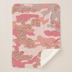 Camouflage Roos Gold Blush Roze Camo Legerpatroon Sherpa Deken