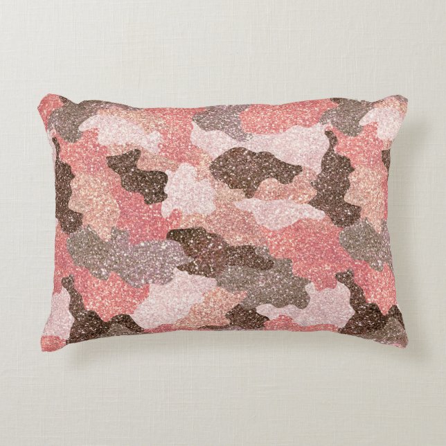 Camouflage Roos Gold Glitter Camo Pink Glam Accent Kussen (Voorkant)