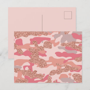 Camouflage Roos Goud Blush Roze Camo Patroon Feestdagenkaart
