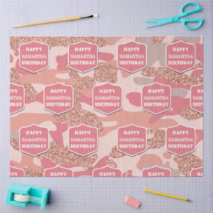 Camouflage Roos Goud Blush Roze Camo Verjaardagsna Tissuepapier