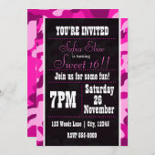 Camouflage rose et noir Invitation de fête d'anniv (Devant / Derrière)