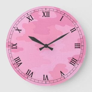 Camouflage rose Horloge des chiffres romains ronds