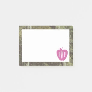 Camouflage + Roze Apple Monogrammed Teacher Post-it® Notes