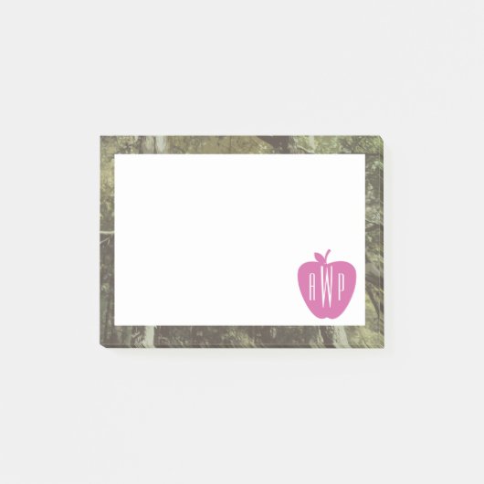 Camouflage + Roze Apple Monogrammed Teacher Post-it® Notes (Voorkant)
