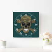 Camouflage Skull en Crossbone Roman Numeral Clock Vierkante Klok (Huis)