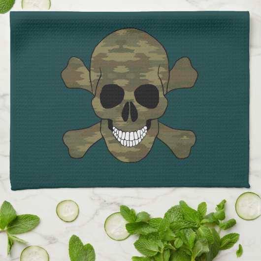 Camouflage Skull en Crossbones Keukenhanddoek (Gevouwen)