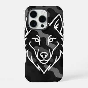 Camouflage Spirit – White Wolf Lijntekening iPhone 16 Pro Hoesje
