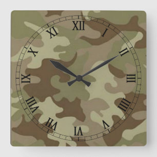 Camouflage Square Roman Numeras Clock Vierkante Klok
