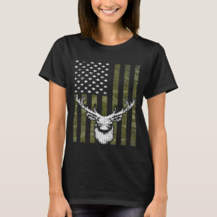 Camouflage Us Flag Deer Hunter T-shirt Hun