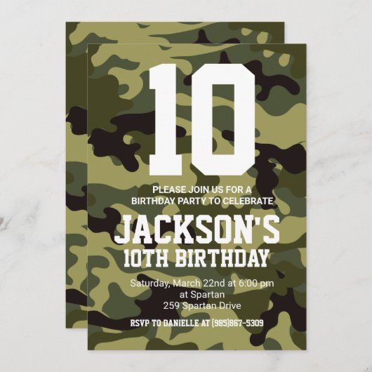 Camouflage verjaardag uitnodigen kaart (Voorkant / Achterkant)