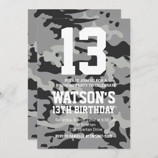 Camouflage verjaardag uitnodigen kaart (Voorkant / Achterkant)