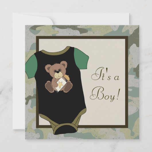 Camouflage Vert Armée Baby Boy Shower Invitations (Devant)