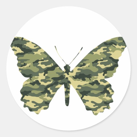 Camouflage vlinder silhouet ronde sticker (Voorkant)