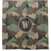 Camouflage Woodland Camo Khaki Tan Black Monogram Douchegordijn (Voorkant)