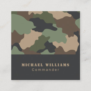 Camouflage Woodland Camo Khaki Tan Black Monogram Vierkante Visitekaartje