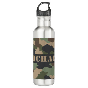 Camouflage Woodland Camo Khaki Tan Black Monogram Waterfles