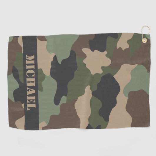 Camouflage Woodland Camo Militaire Khaki Monogram Golfhanddoek (Horizontaal)