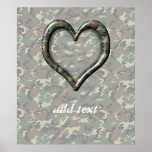 Camouflage Woodland Forest Heart op Camo Poster