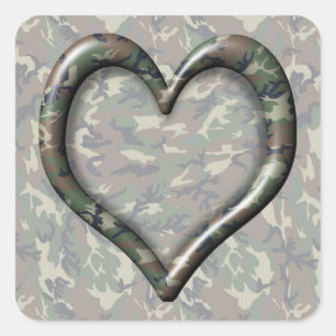Camouflage Woodland Forest Heart op Camo Vierkante Sticker