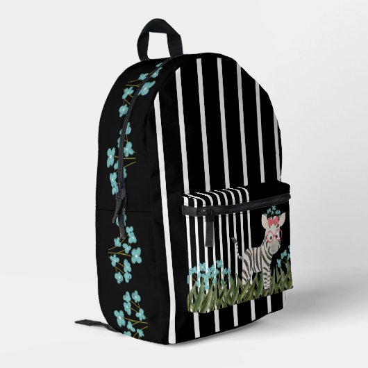 Camouflage Zebra met Blauwe Bloemen Rugzak (Achterkant Hoek Links)
