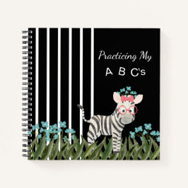 Camouflage Zebra Met Blauwe Bloemen Spiraal Notebo Notitieboek