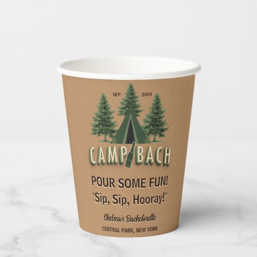 Camp Bach Bachelorette Rustieke Tent Party Custom Papieren Bekers (Achterkant)