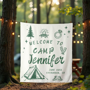 Camp Bachelorette Camping Welkom Groene Hand getro Wandkleed