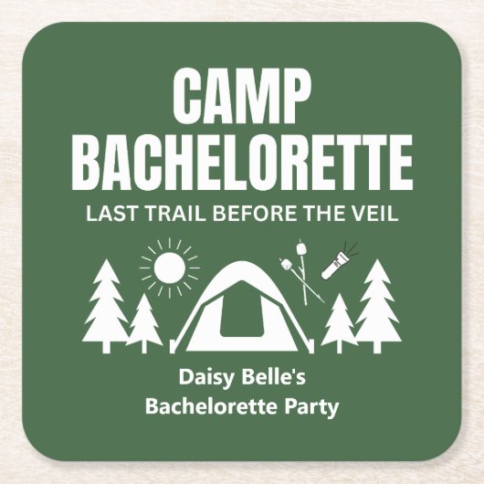 Camp Bachelorette Green Vierkante Kartonnen Onderzetter (Voorkant)