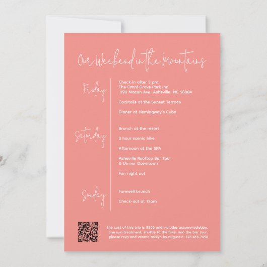 Camp Bachelorette Modern Roze Script Weekend Kaart (Achterkant)