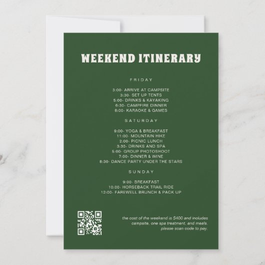 Camp Bachelorette Party Route QR-code Kaart (Achterkant)