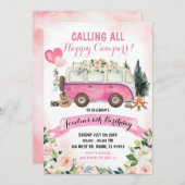 Camp de filles roses sortie Invitation d'anniversa (Devant / Derrière)