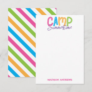 Camp d'été coloré Cartes de notes personnalisées