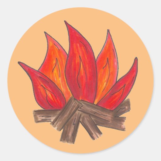 Camp Fire Campfire Blaze Flames Camping Ronde Sticker (Voorkant)