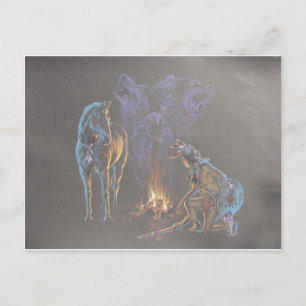 Camp Fire Native American Indian Warrior Briefkaart