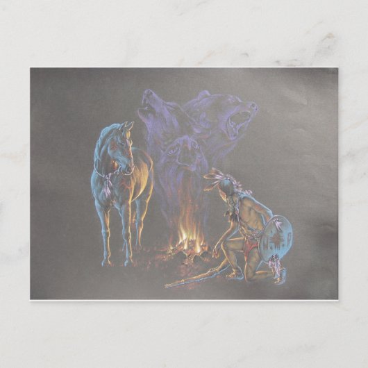 Camp Fire Native American Indian Warrior Briefkaart (Voorkant)